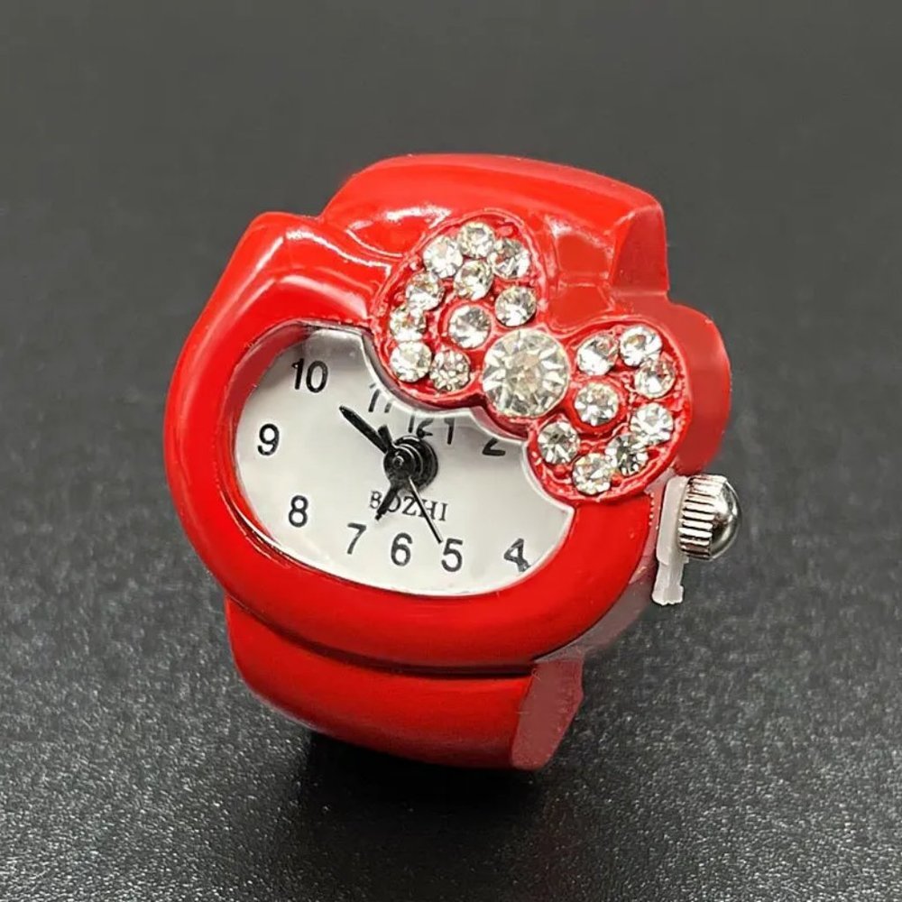 Hello Kitty Women's Ring Watch Bow with CZ's Adjustable Pink